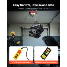 VEVOR Polipasto Eléctrico Carga de 200 kg Cabrestante Eléctrico 230 V Control Remoto Inalámbrico y con Cable de 4,2 m Parada de Emergencia Polipasto Elevador para Garaje, Almacén, Fábrica