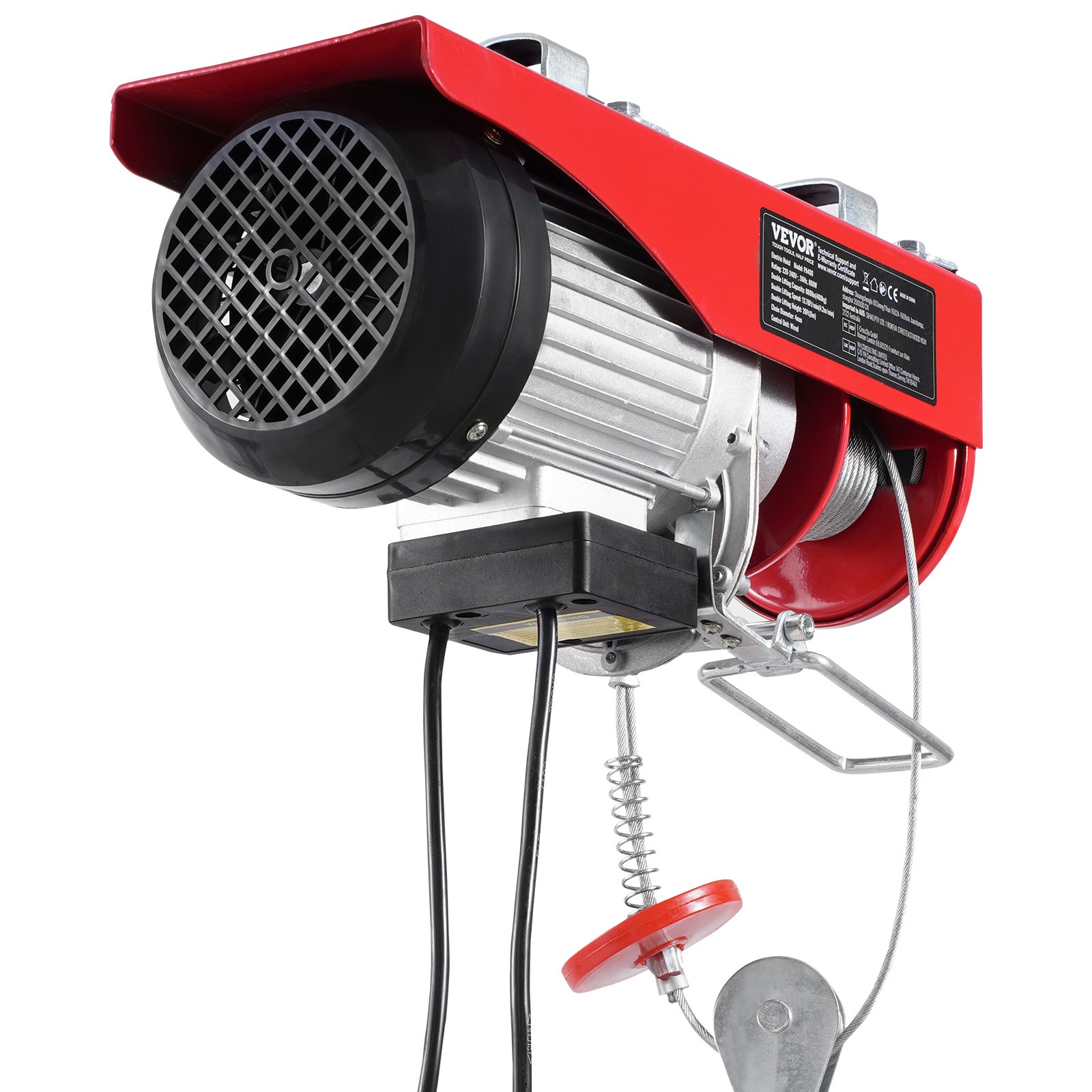 VEVOR Polipasto Eléctrico Carga de 800kg Cabrestante Eléctrico 230V Control Remoto con Cable de 4,2m Eslingas Simples Dobles Parada de Emergencia Polipasto Elevador para Garaje, Almacén, Fábrica