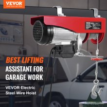 VEVOR Polipasto Eléctrico Carga de 1200kg Cabrestante Eléctrico 230V Control Remoto con Cable de 4,2m Eslinga Simple Doble Parada de Emergencia Polipasto Elevador para Garaje, Almacén, Fábrica