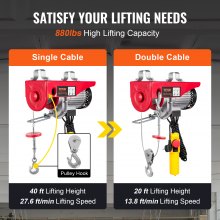 VEVOR Polipasto Eléctrico Carga de 400kg Cabrestante Eléctrico 230V Control Remoto con Cable de 4,2m Eslingas Simples Dobles Parada de Emergencia Polipasto Elevador para Garaje, Almacén, Fábrica