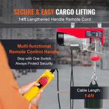 VEVOR Polipasto Eléctrico de Cable Capacidad de 600kg Polipasto 1150 W con Mando a Distancia Inalámbrico 10 m/min Altura de Elevación 12m Cable Único Motor de Cobre Puro para Garajes Almacenes Plantas