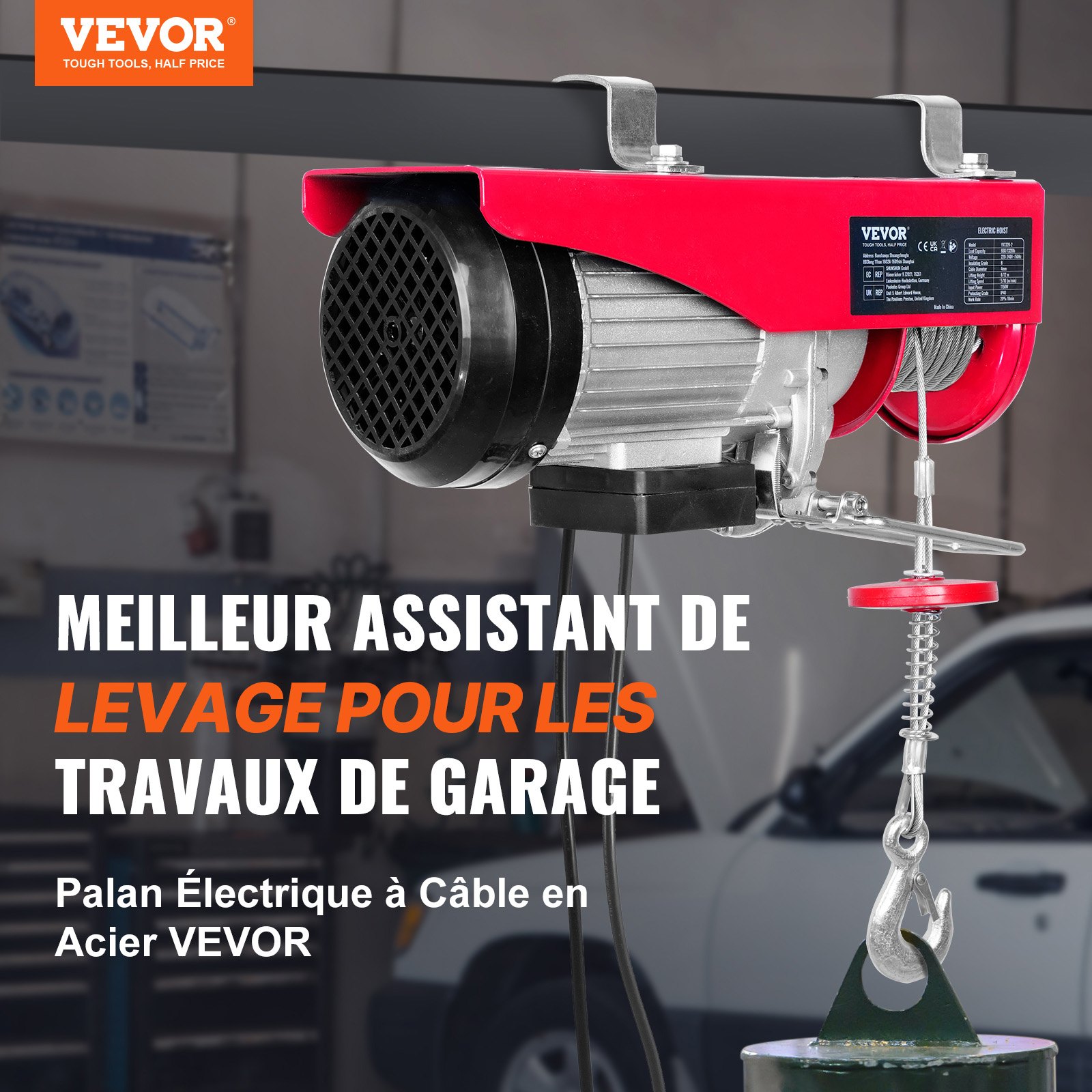 VEVOR electric winch 300kg to 600kg lifting height 12m cable pull motor winch 1150W motor block and tackle 10m/min lifting speed hoist with cable remote control cable hoist chain hoist