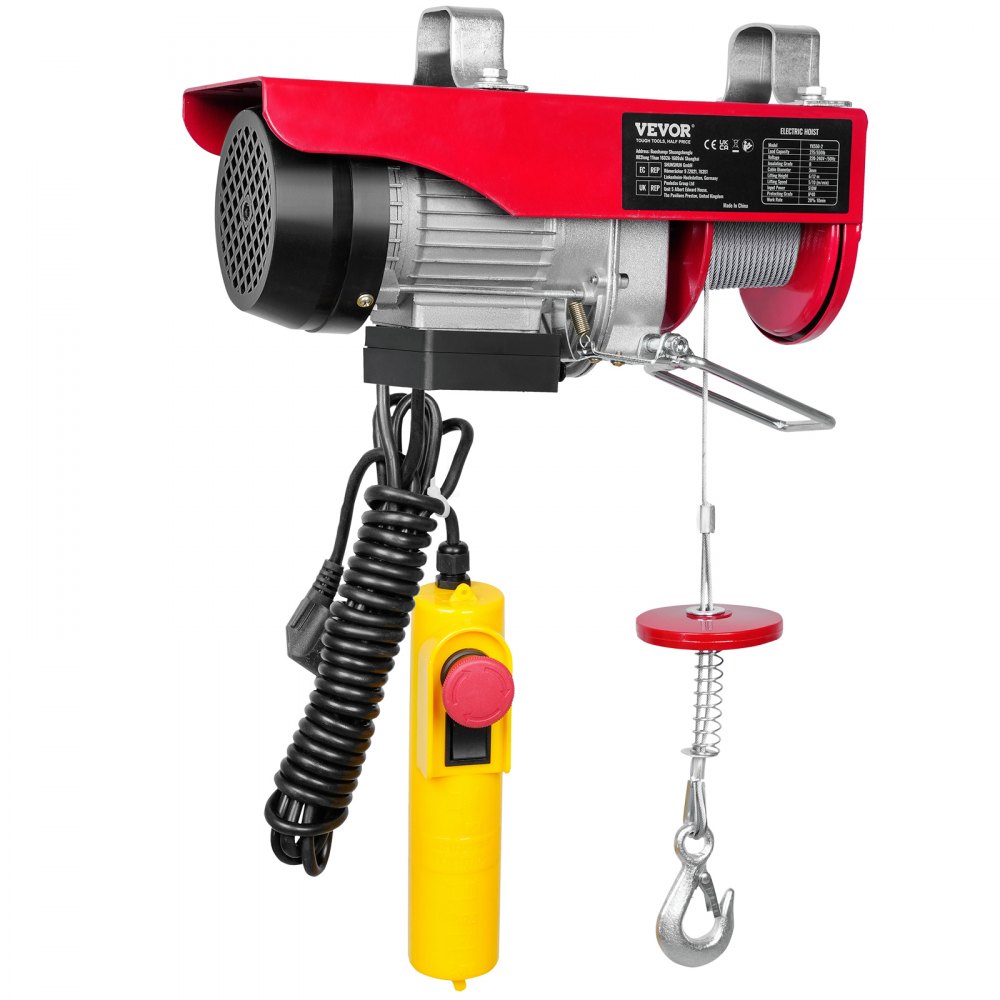 VEVOR Polipasto Eléctrico de Cable 510 W 125/250 kg Elevación Máxima 12 m, para Garajes, Almacenes, Fábricas y Talleres, con Control por Cable de 4 m, Parada de Emergencia y Freno Electromagnético