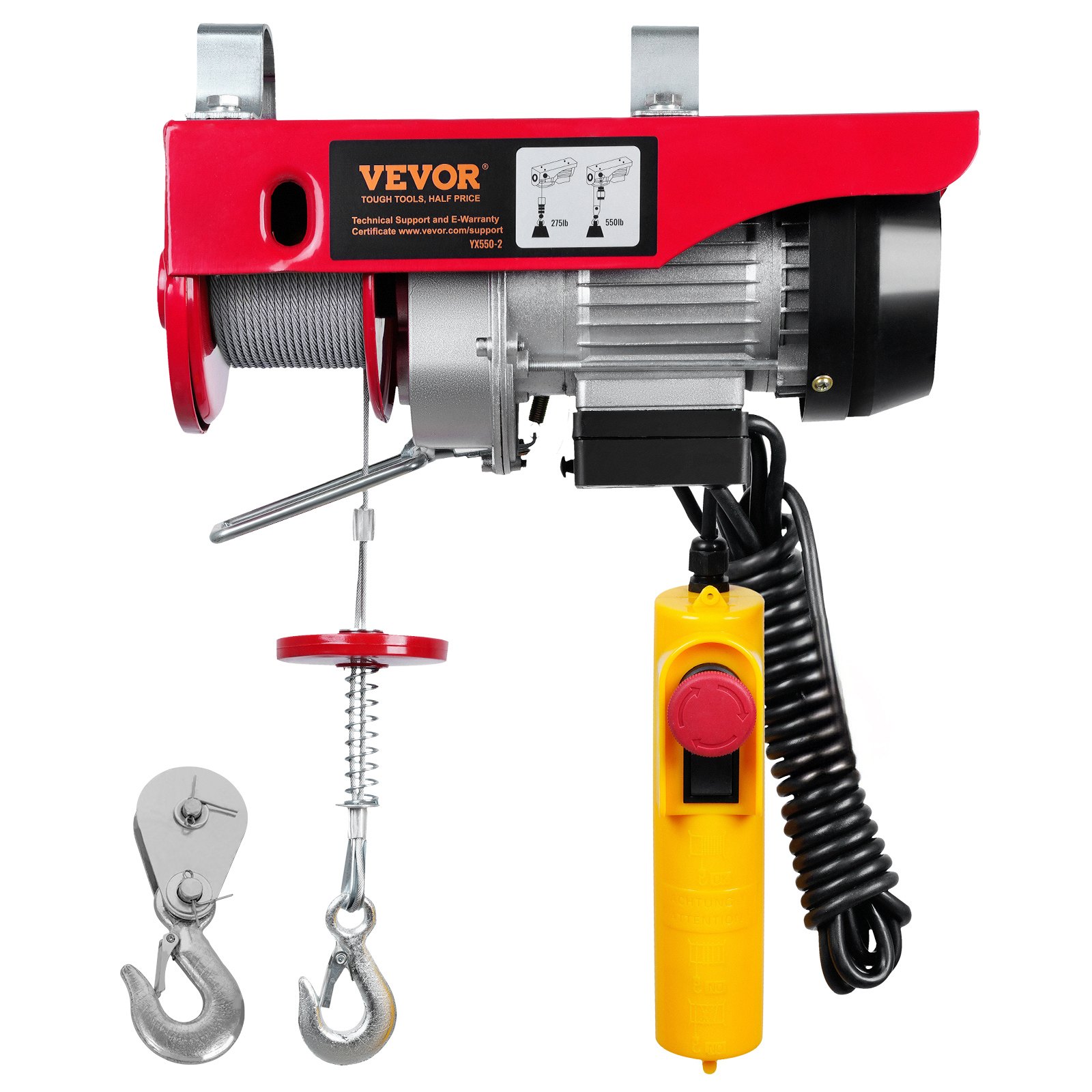VEVOR Polipasto Eléctrico de Cable 510 W 125/250 kg Elevación Máxima 12 m, para Garajes, Almacenes, Fábricas y Talleres, con Control por Cable de 4 m, Parada de Emergencia y Freno Electromagnético