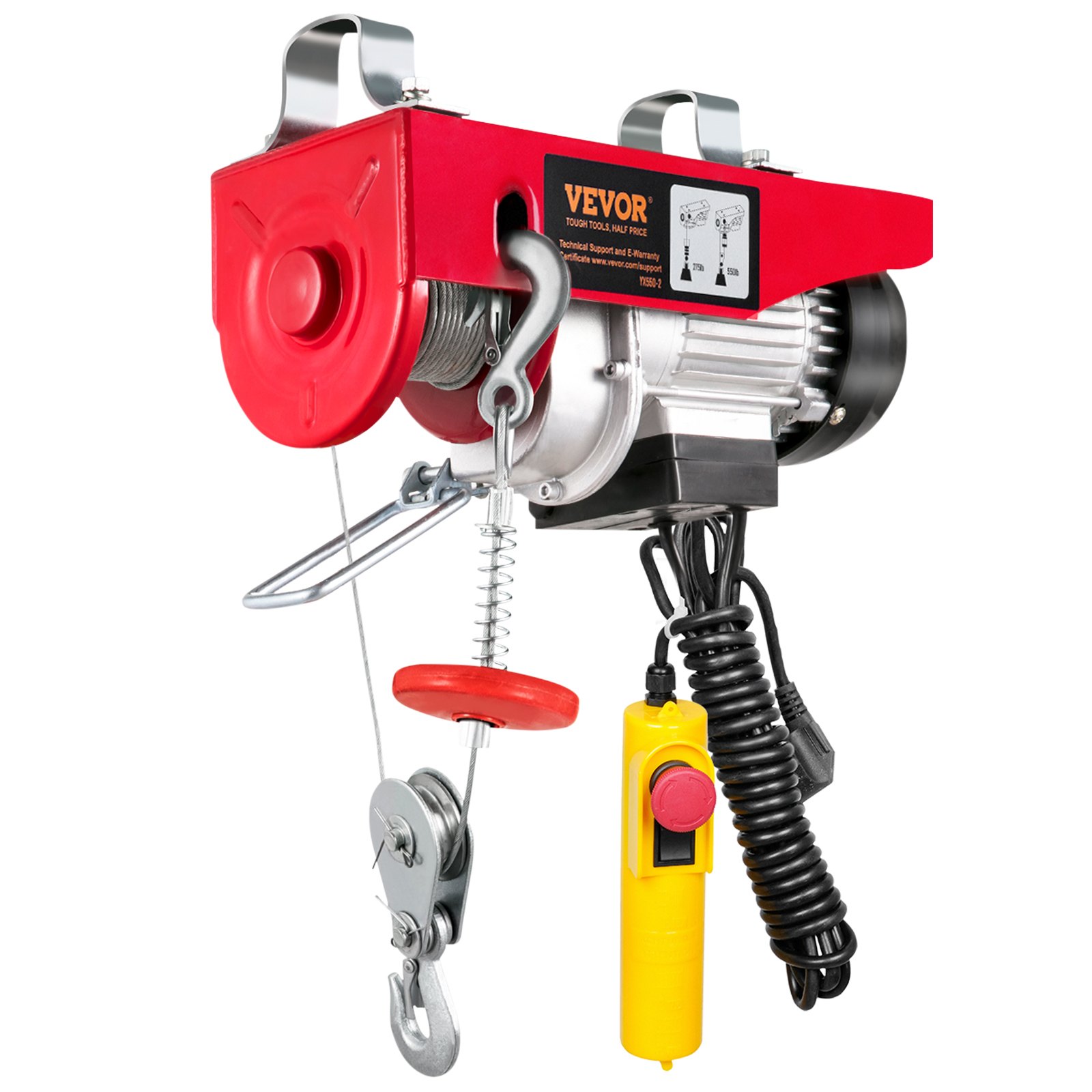 VEVOR Polipasto Eléctrico de Cable 510 W 125/250 kg Elevación Máxima 12 m, para Garajes, Almacenes, Fábricas y Talleres, con Control por Cable de 4 m, Parada de Emergencia y Freno Electromagnético
