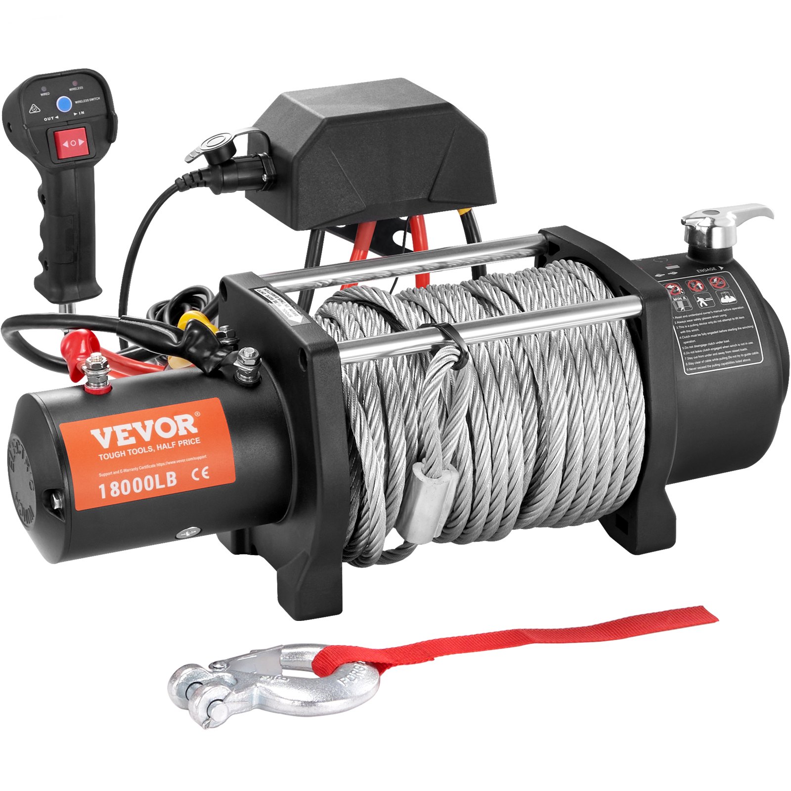 VEVOR Cabrestante eléctrico 18,000lb Vehículos Cabrestante IP67 Cable de acero Control inalámbrico