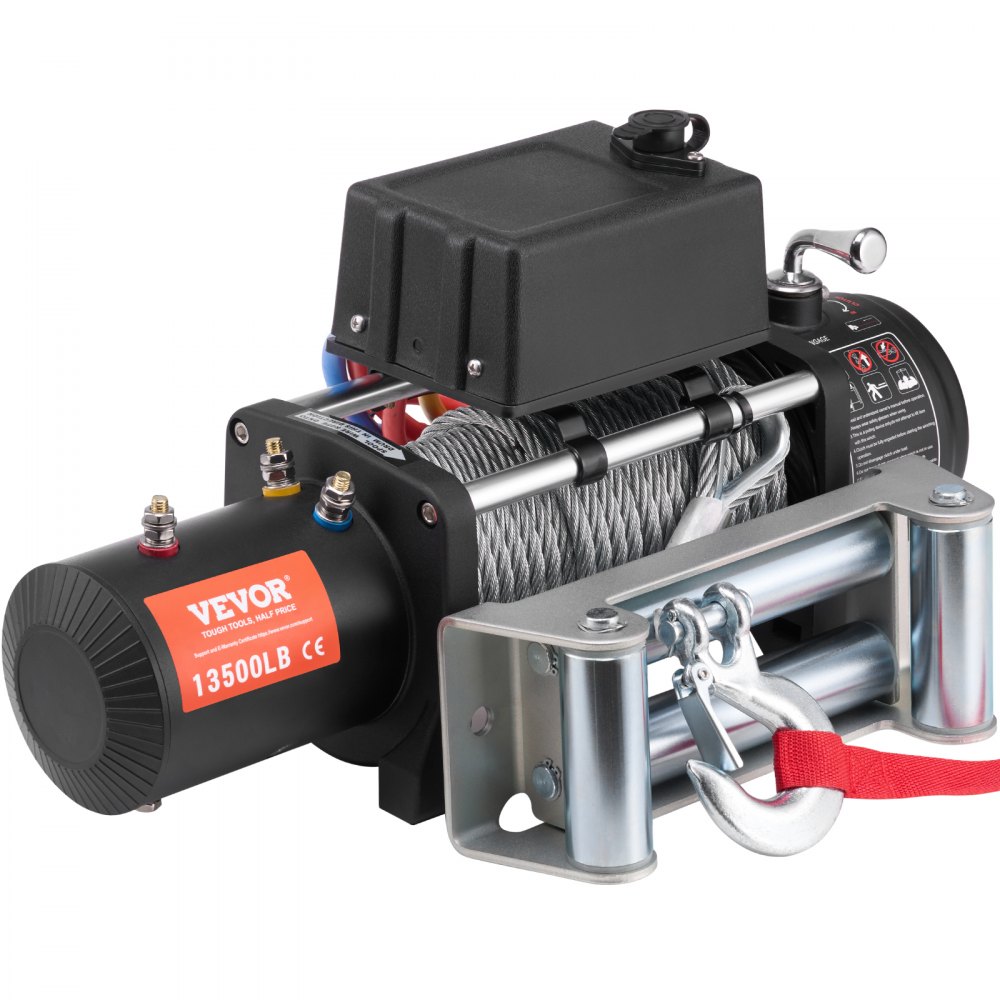 VEVOR Cabrestante Eléctrico 6123 kg 12 V CC con Cable de Acero Guía de Cables Mando a Distancia Inalámbrico Resistente al Agua IP55 para Remolcar SUV Todoterreno, Jeep, Camión, Remolque, Barco