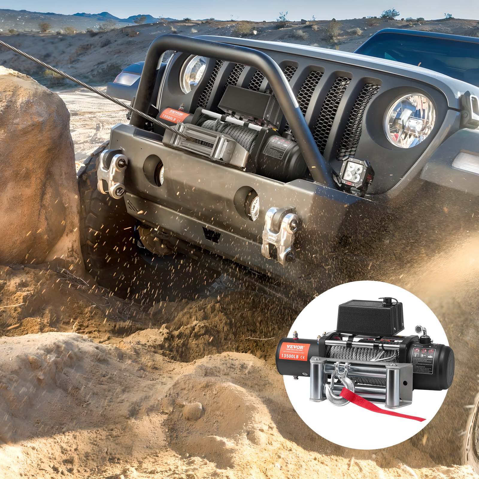 VEVOR Cabrestante Eléctrico 6123 kg 12 V CC con Cable de Acero Guía de Cables Mando a Distancia Inalámbrico Resistente al Agua IP55 para Remolcar SUV Todoterreno, Jeep, Camión, Remolque, Barco