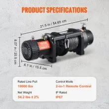 VEVOR Cabrestante Eléctrico 12V 10000 lbs 4536kg con Mando a Distancia Inalámbrico 2 en 1 Cabrestante de 20 m de Cuerda de Nylon IP67 Impermeable con Caja de Control para Remolque ATV SUV Camiones
