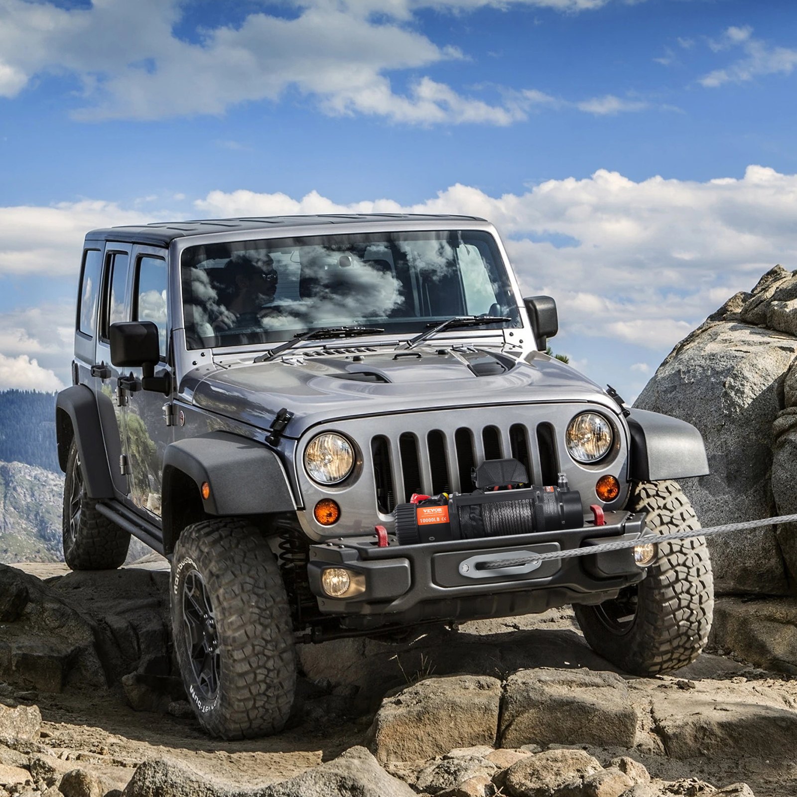 VEVOR Cabrestante Eléctrico 12 V 4536 kg con Mando a Distancia Inalámbrico 2 en 1 Cabrestante de 20 m de Cuerda de Nylon IP67 Impermeable con Caja de Control para Remolque ATV SUV Camiones