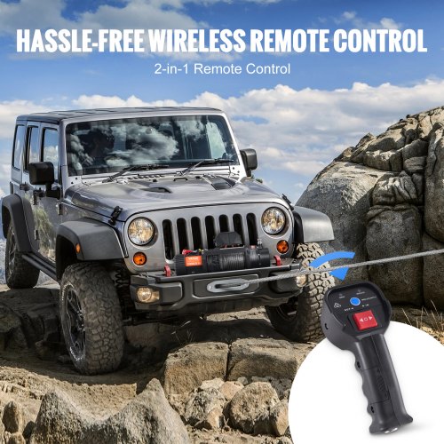 VEVOR Cabrestante Eléctrico 12V 5897kg con Mando a Distancia Inalámbrico 2 en 1 Cabrestante de 20m de Cuerda de Nylon IP67 Impermeable con Caja de Control para Remolque ATVs SUVs Camiones Yates Barcos