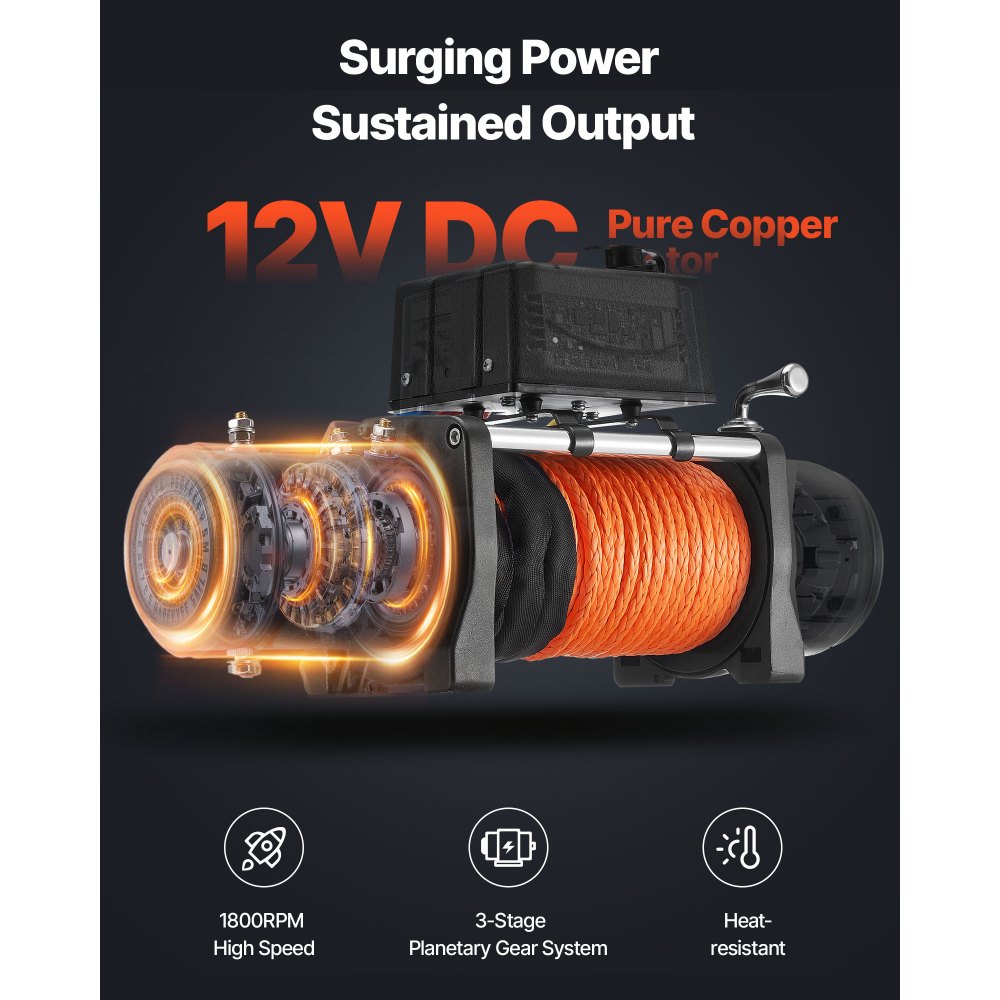 VEVOR Cabrestante Eléctrico 6123 kg 12 V CC Cuerda Sintética Guía de Cable Control Remoto Inalámbrico y por Cable Impermeable IP55 para Remolcar SUV Todoterreno, Jeep, Camión, Remolque, Barco