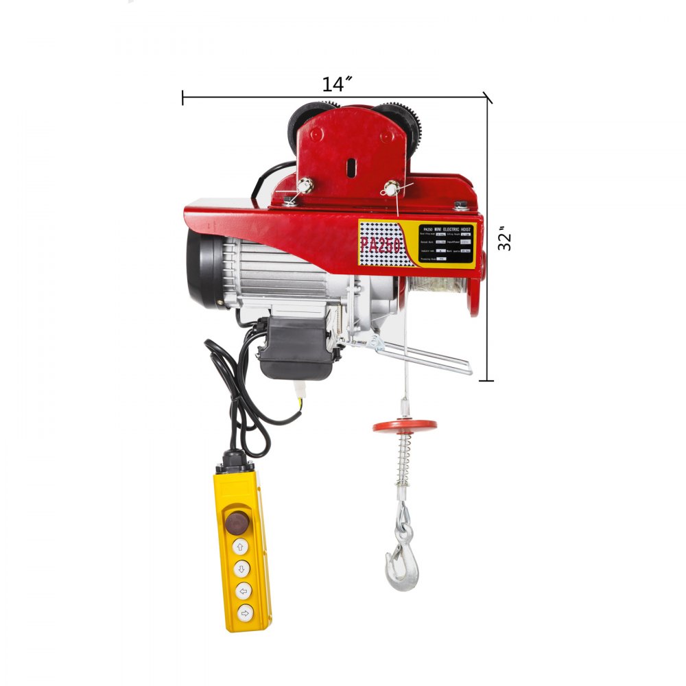 VEVOR Polipasto Eléctrico 250 kg / 550 lbs Montacargas Eléctrico con Carretilla Eléctrica Polipasto Eléctrico de Acero 510W Cabrestante Electrico Polipasto Electrico Ascensor