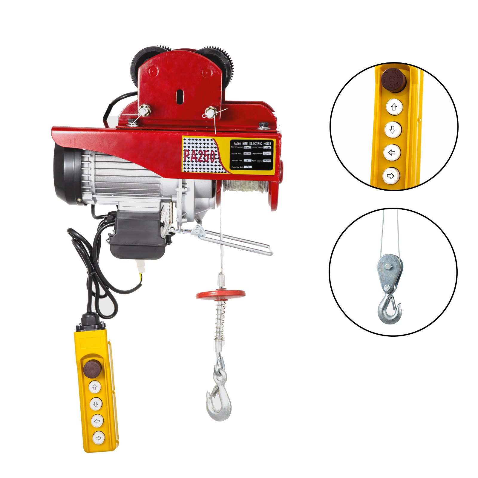 VEVOR Polipasto Eléctrico 250 kg / 550 lbs Montacargas Eléctrico con Carretilla Eléctrica Polipasto Eléctrico de Acero 510W Cabrestante Electrico Polipasto Electrico Ascensor