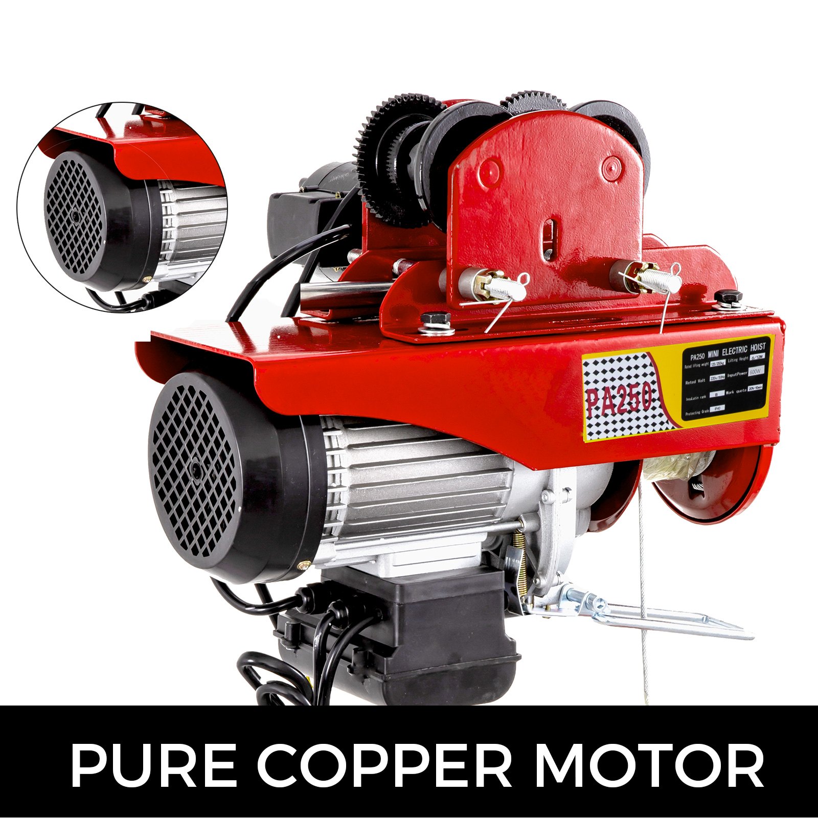 VEVOR Polipasto Eléctrico 250 kg / 550 lbs Montacargas Eléctrico con Carretilla Eléctrica Polipasto Eléctrico de Acero 510W Cabrestante Electrico Polipasto Electrico Ascensor