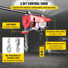 VEVOR 150 / 300kg Polipasto Eléctrico de 550W de Potencia, Herramienta de Paleta Eléctrica con Cable, 40 pies, Polipasto Eléctrico, Adecuado para Fábricas, Almacenes, Construcción, Mercancías