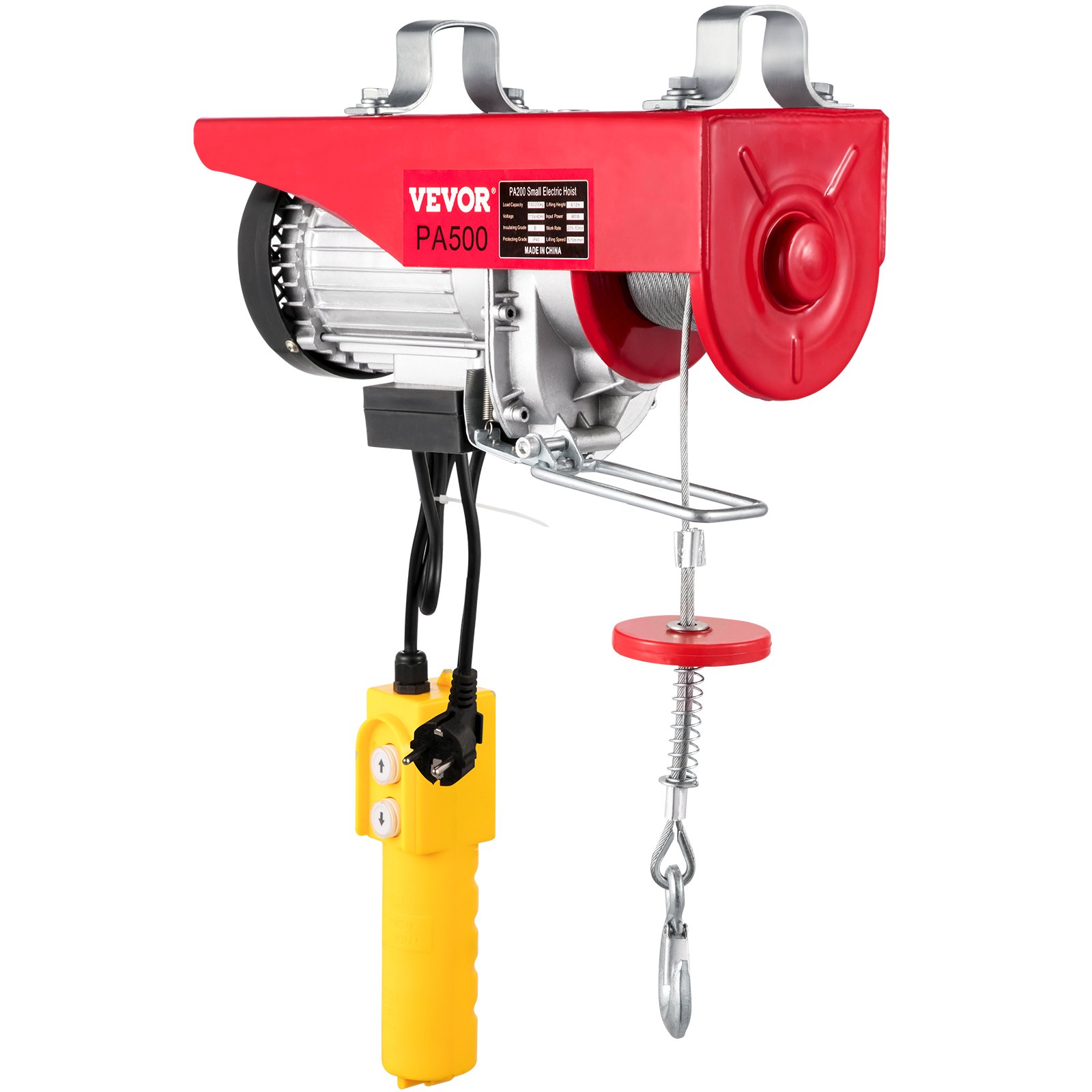 VEVOR Polipasto Eléctrico 500kg 220V, Cabrestante Eléctrico de Acero 12M, Elevador Electrico para el Hogar, Taller (500/250kg)