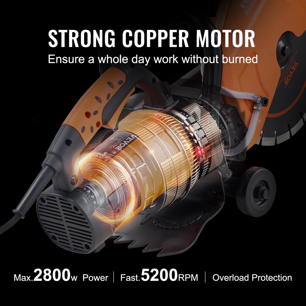 VEVOR Sierra Eléctrica para Hormigón 305mm 2800W Sierra Circular de Alta Potencia Profundidad de Corte de 114mm Sierra de Disco Húmeda/Seca con Tubería de Agua Bomba de Agua Hoja para Piedra Ladrillo