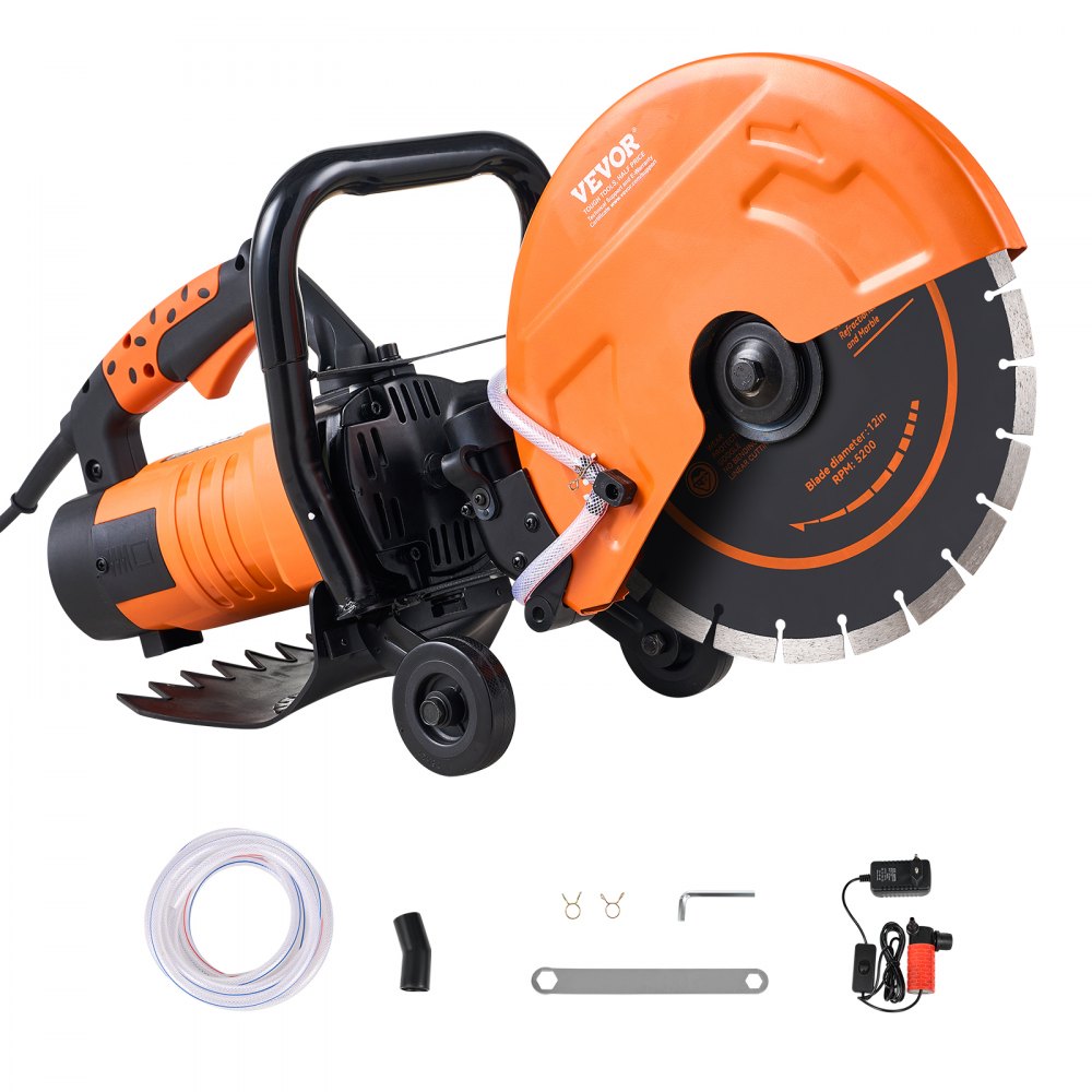 VEVOR Sierra Eléctrica para Hormigón 305mm 2800W Sierra Circular de Alta Potencia Profundidad de Corte de 114mm Sierra de Disco Húmeda/Seca con Tubería de Agua Bomba de Agua Hoja para Piedra Ladrillo