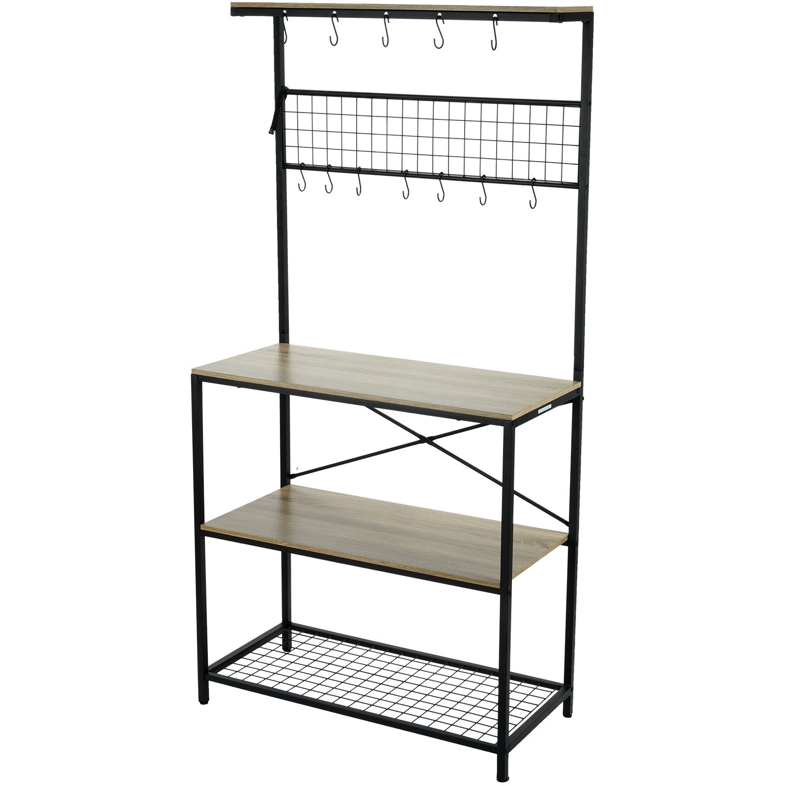 VEVOR Estante para Panaderos de 4 Niveles Estante de Almacenamiento de Servicios 84x40x170cm Estantería de Cocina Industrial con 10 Ganchos Capacidad de 105kg Estante con Soporte para Horno Microondas