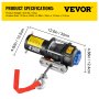 VEVOR Cabrestante Eléctrico de Cuerda Sintética 12V Remoto Control 4700 lbs Cabrestante de Remolque ATV IP67 Eléctrico con CNC de Precisión Engranaje Planetario de 3 Etapas 32 x12,5 x12,4 cm
