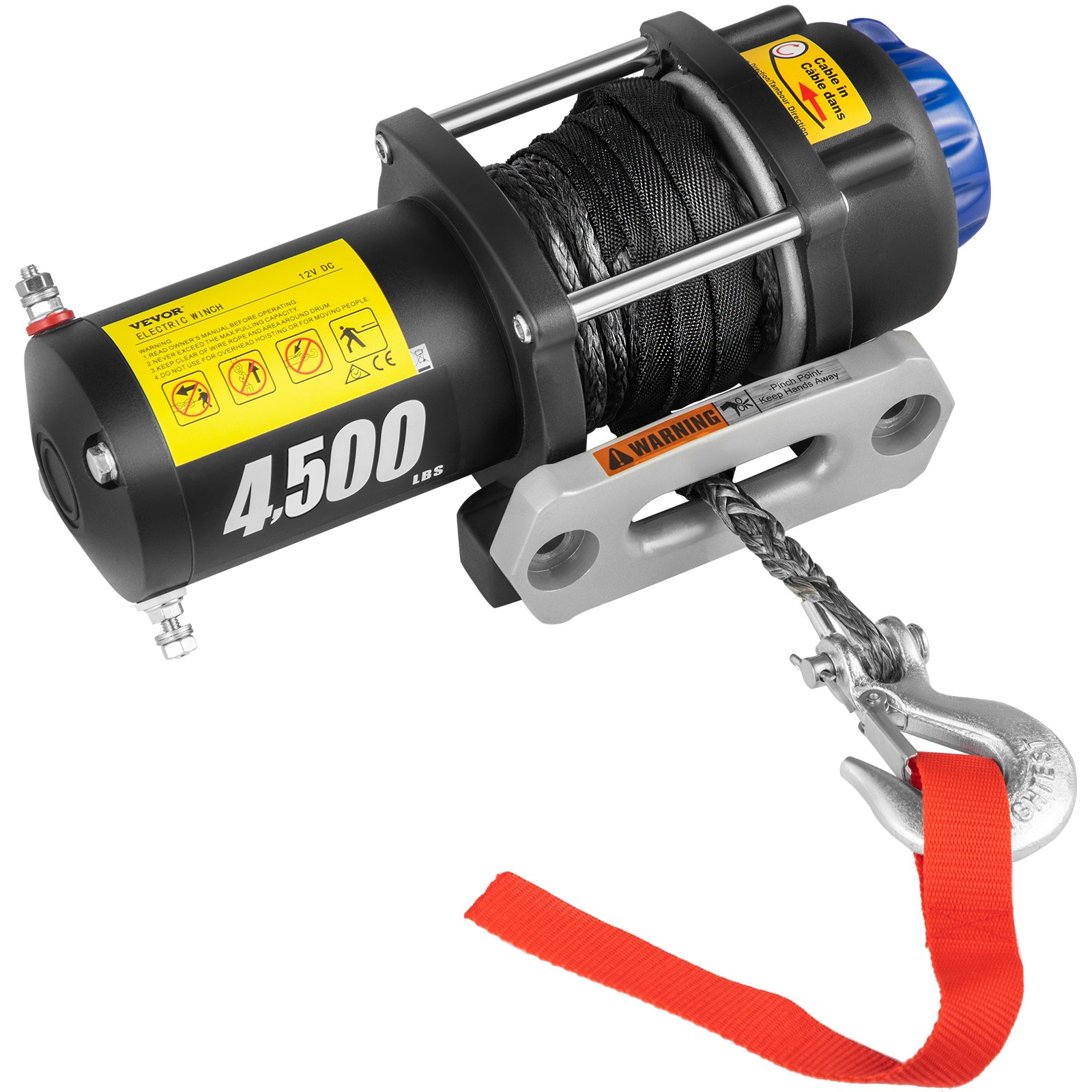 VEVOR Cabrestante Eléctrico de Cuerda Sintética 12V Remoto Control 4700 lbs Cabrestante de Remolque ATV IP67 Eléctrico con CNC de Precisión Engranaje Planetario de 3 Etapas 32 x12,5 x12,4 cm