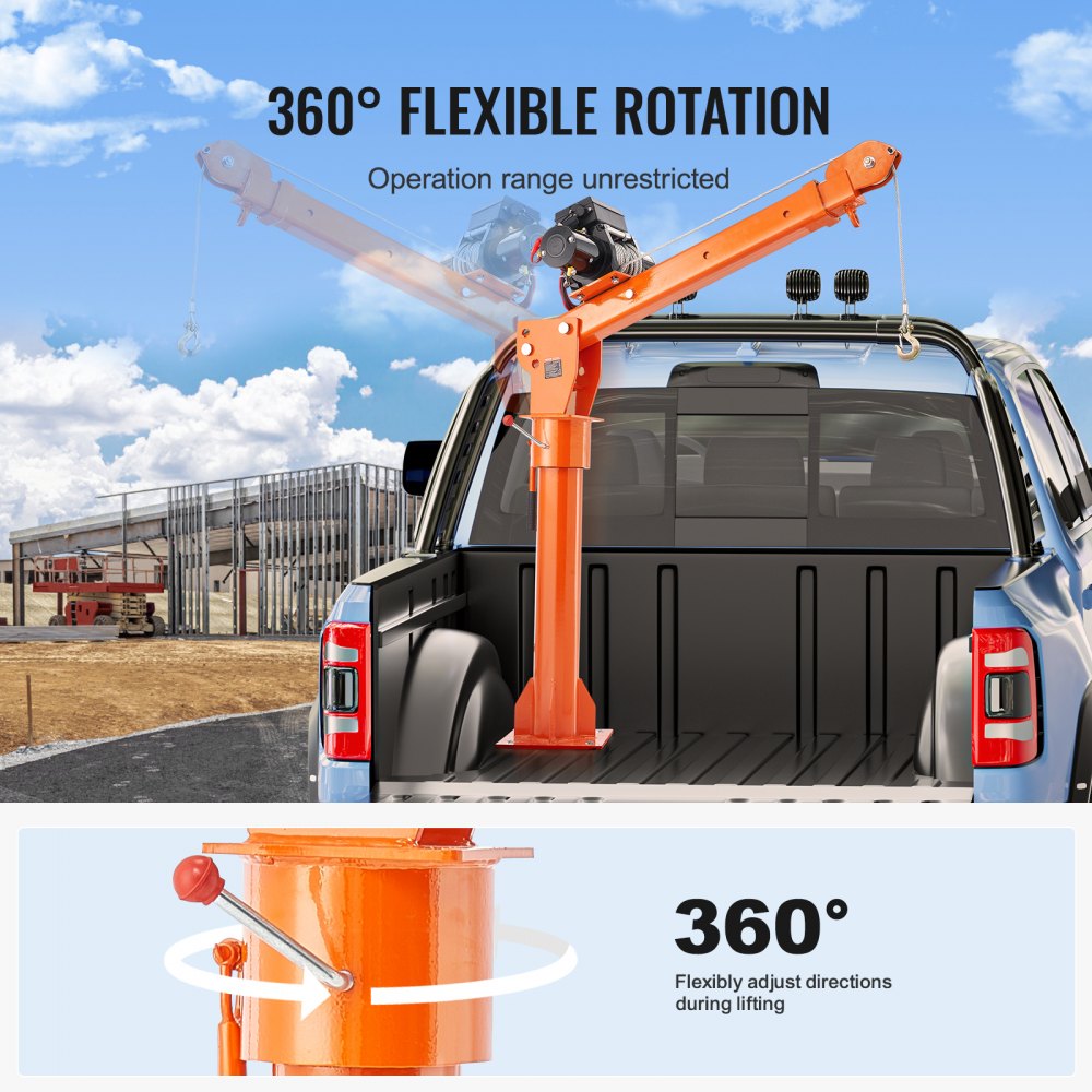 VEVOR Grúa Eléctrica para Camión Carga de 998 kg Grúa Plegable para Plataforma de Camión con Cabrestante Eléctrico de 2722 kg Grúa de Acero para Camioneta con Giro de 360° para Levantar Mercancías
