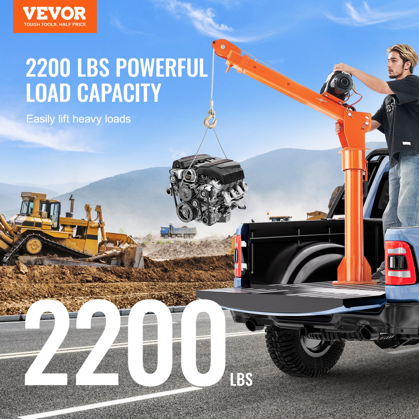 VEVOR Grúa Eléctrica para Camión Carga de 998 kg Grúa Plegable para Plataforma de Camión con Cabrestante Eléctrico de 2722 kg Grúa de Acero para Camioneta con Giro de 360° para Levantar Mercancías