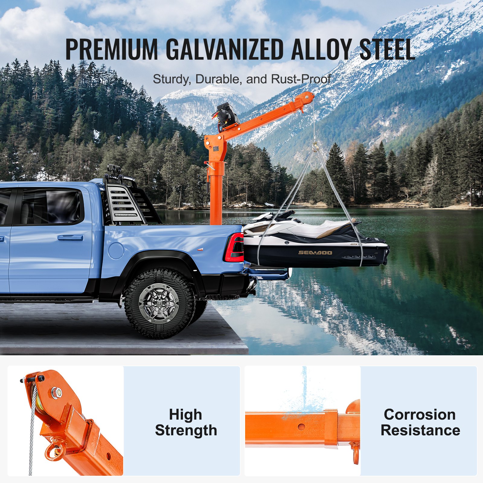 VEVOR Grúa Eléctrica para Camión Carga de 998 kg Grúa Plegable para Plataforma de Camión con Cabrestante Eléctrico de 2722 kg Grúa de Acero para Camioneta con Giro de 360° para Levantar Mercancías