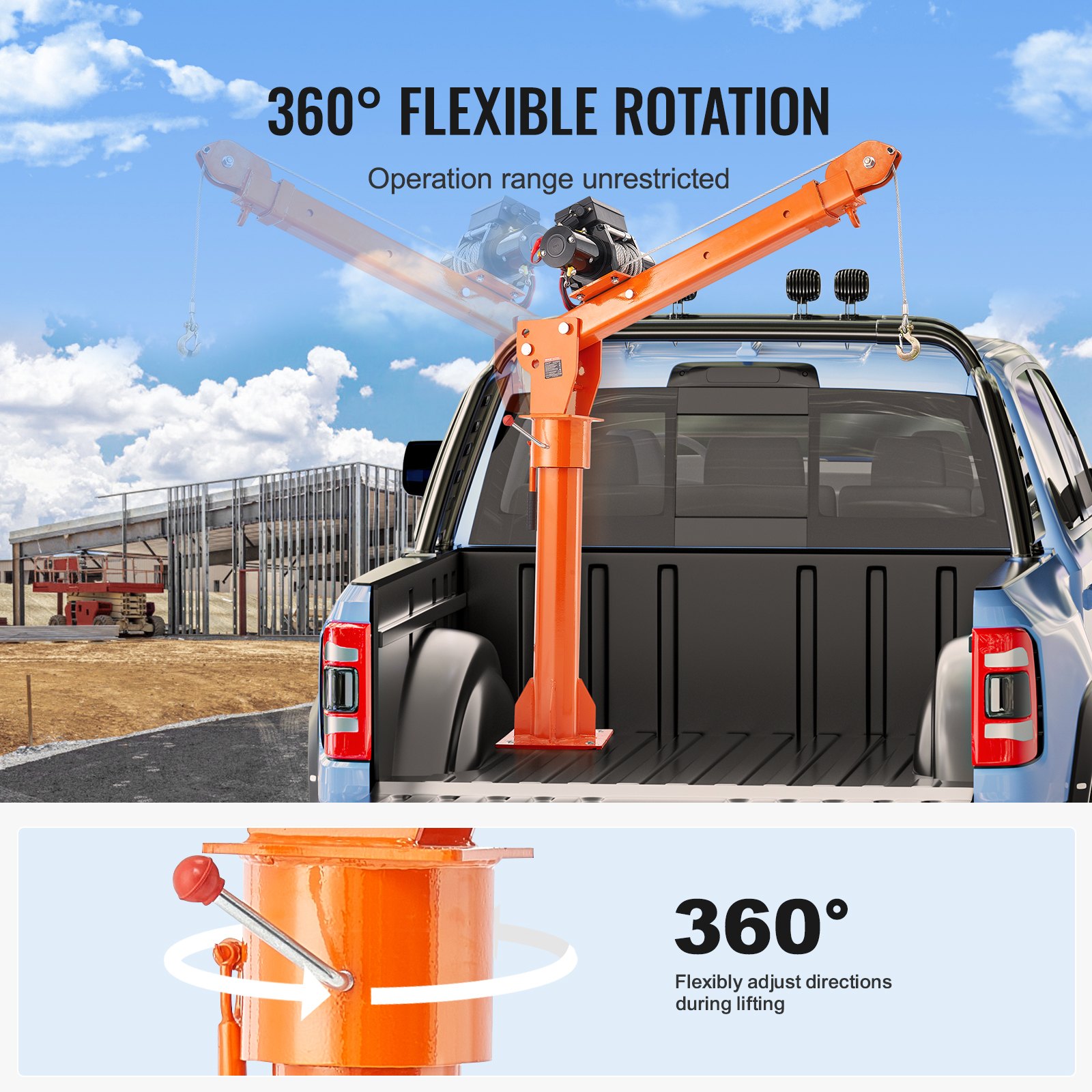 VEVOR Grúa Eléctrica para Camión Carga de 998 kg Grúa Plegable para Plataforma de Camión con Cabrestante Eléctrico de 2722 kg Grúa de Acero para Camioneta con Giro de 360° para Levantar Mercancías
