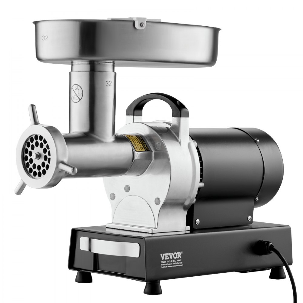 VEVOR Picadora de Carne Eléctrica de Acero Inoxidable 1100W (4600W Max) Máquina de Carne Industrial Capacidad de 450 kg/h con 2 Cuchillas, 2 Placas de Picado, Juego de Kubbe Cuerpo de Acero al Carbono