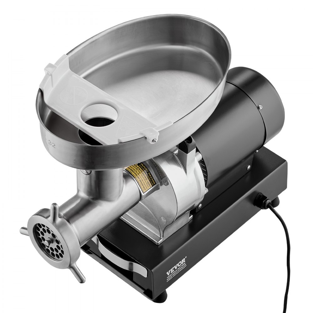 VEVOR Picadora de Carne Eléctrica de Acero Inoxidable 1100W (4600W Max) Máquina de Carne Industrial Capacidad de 450 kg/h con 2 Cuchillas, 2 Placas de Picado, Juego de Kubbe Cuerpo de Acero al Carbono