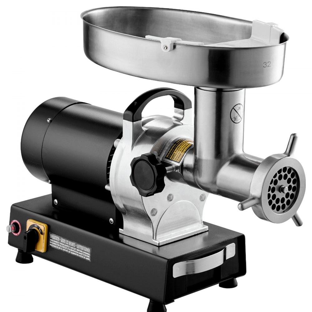 VEVOR Picadora de Carne Eléctrica de Acero Inoxidable 1100W (4600W Max) Máquina de Carne Industrial Capacidad de 450 kg/h con 2 Cuchillas, 2 Placas de Picado, Juego de Kubbe Cuerpo de Acero al Carbono
