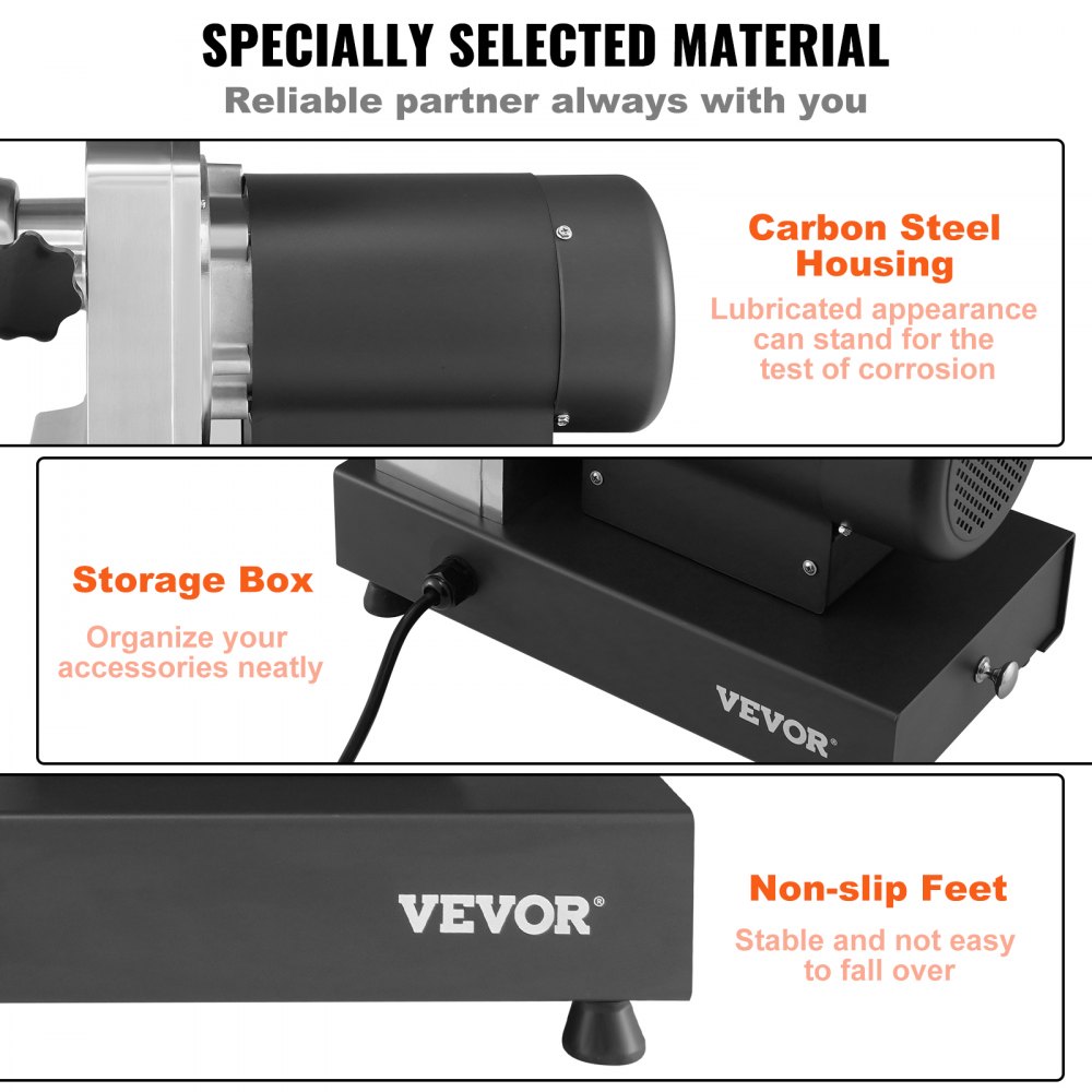 VEVOR Picadora de Carne Eléctrica de Acero Inoxidable 1100W (4600W Max) Máquina de Carne Industrial Capacidad de 450 kg/h con 2 Cuchillas, 2 Placas de Picado, Juego de Kubbe Cuerpo de Acero al Carbono