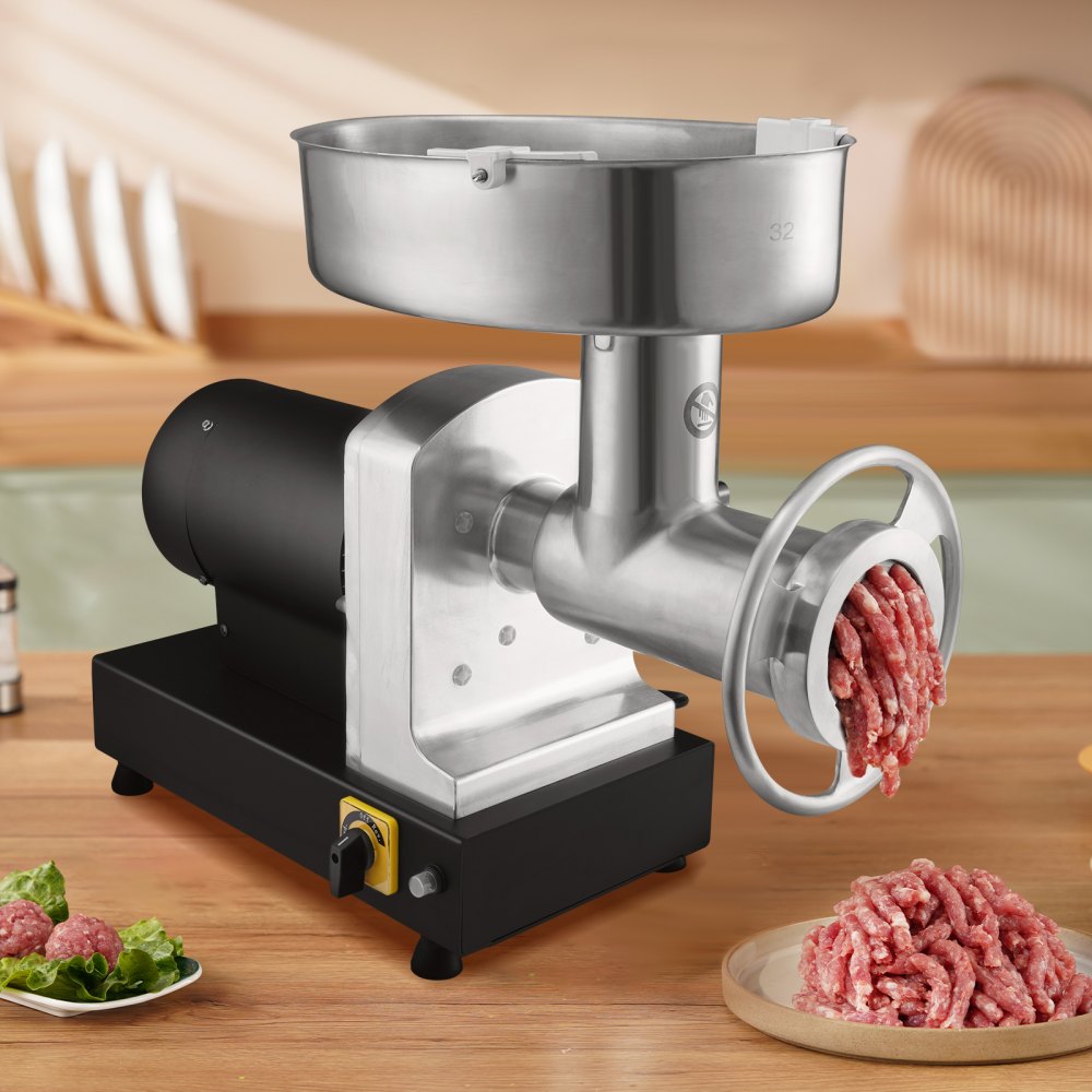 VEVOR Picadora de Carne Eléctrica de Acero Inoxidable 1100W (4600W Max) Máquina de Carne Industrial Capacidad de 450 kg/h con 2 Cuchillas, 2 Placas de Picado, Juego de Kubbe Cuerpo de Acero al Carbono