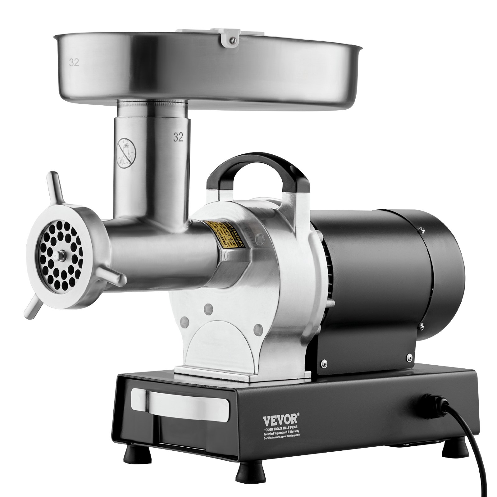 VEVOR Picadora de Carne Eléctrica de Acero Inoxidable 1100W (4600W Max) Máquina de Carne Industrial Capacidad de 450 kg/h con 2 Cuchillas, 2 Placas de Picado, Juego de Kubbe Cuerpo de Acero al Carbono