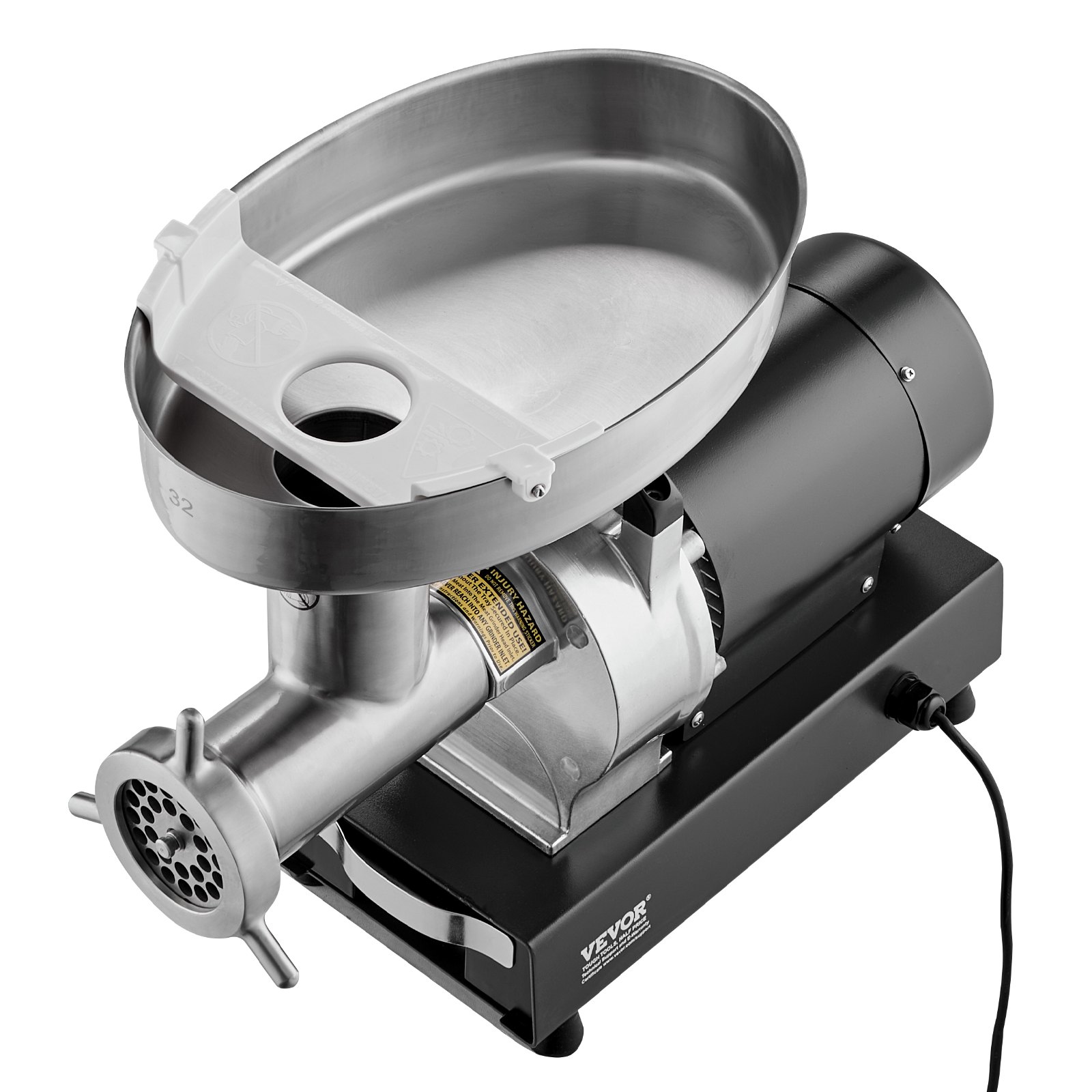 VEVOR Picadora de Carne Eléctrica de Acero Inoxidable 1100W (4600W Max) Máquina de Carne Industrial Capacidad de 450 kg/h con 2 Cuchillas, 2 Placas de Picado, Juego de Kubbe Cuerpo de Acero al Carbono