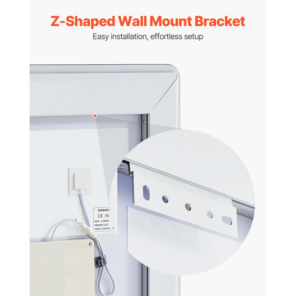 VEVOR LED bathroom mirror, cosmetic mirror (50 x 70 cm) with front and back lighting, fog-free mirror, continuously dimmable bathroom mirror with 3 color temperatures, wall mounting