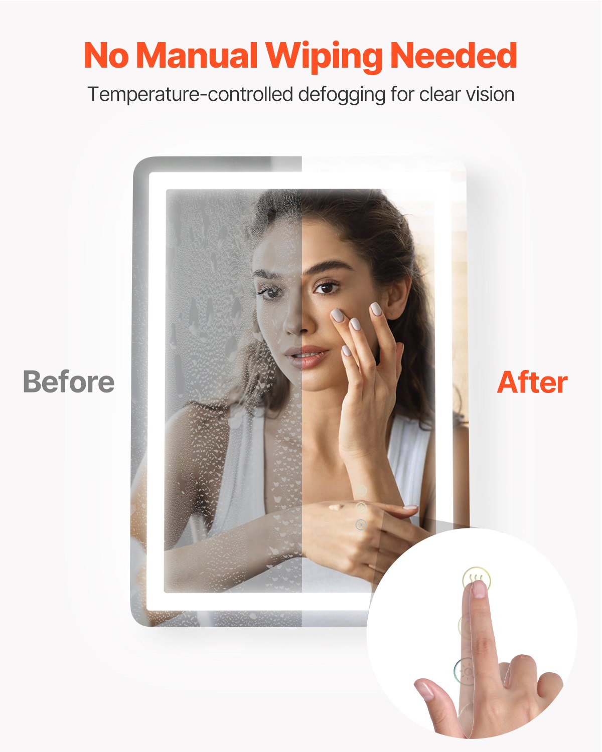 VEVOR LED bathroom mirror, cosmetic mirror (50 x 70 cm) with front and back lighting, fog-free mirror, continuously dimmable bathroom mirror with 3 color temperatures, wall mounting