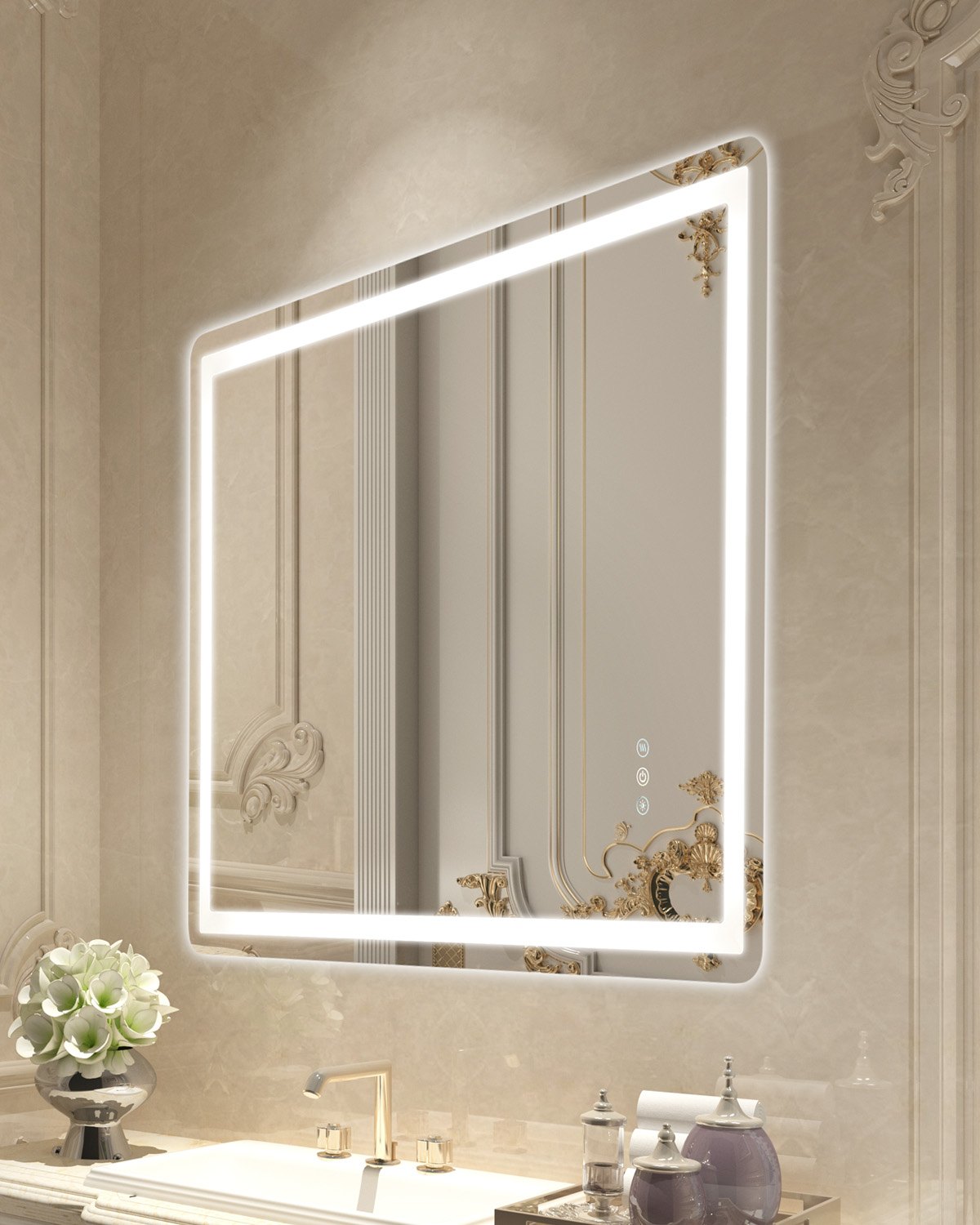 VEVOR Espejo de Tocador de Baño LED con Iluminación Frontal y Retroiluminada, con Memoria y Luces, con Temperatura Regulable de 3 Colores sin Niveles, 10-100%, Montado en la Pared, 700 x 1000 x 26 mm