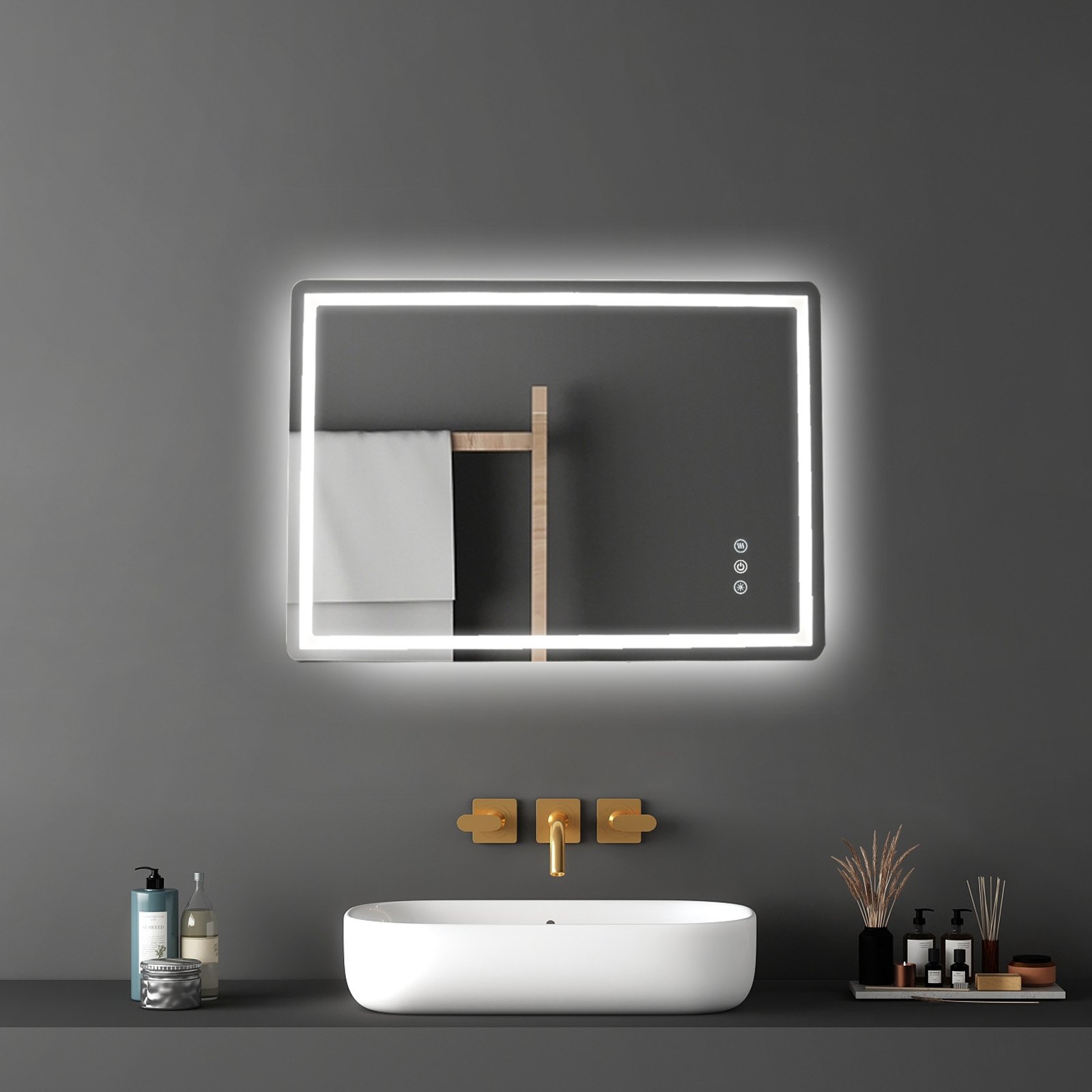 VEVOR Espejo de Tocador de Baño LED con Iluminación Frontal y Retroiluminada, con Memoria y Luces, con Temperatura Regulable de 3 Colores sin Niveles, 10-100%, Montado en la Pared, 700 x 1000 x 26 mm