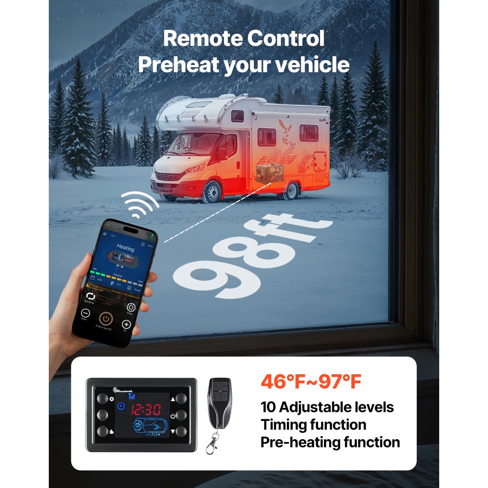 VEVOR Calentador Diésel de 8 kW, Todo en Uno, Portátil, con Control por Aplicación Bluetooth, Mando a Distancia y Pantalla LCD, para Camiones, Furgonetas, Autocaravanas, Caravanas y Garajes, 7 L