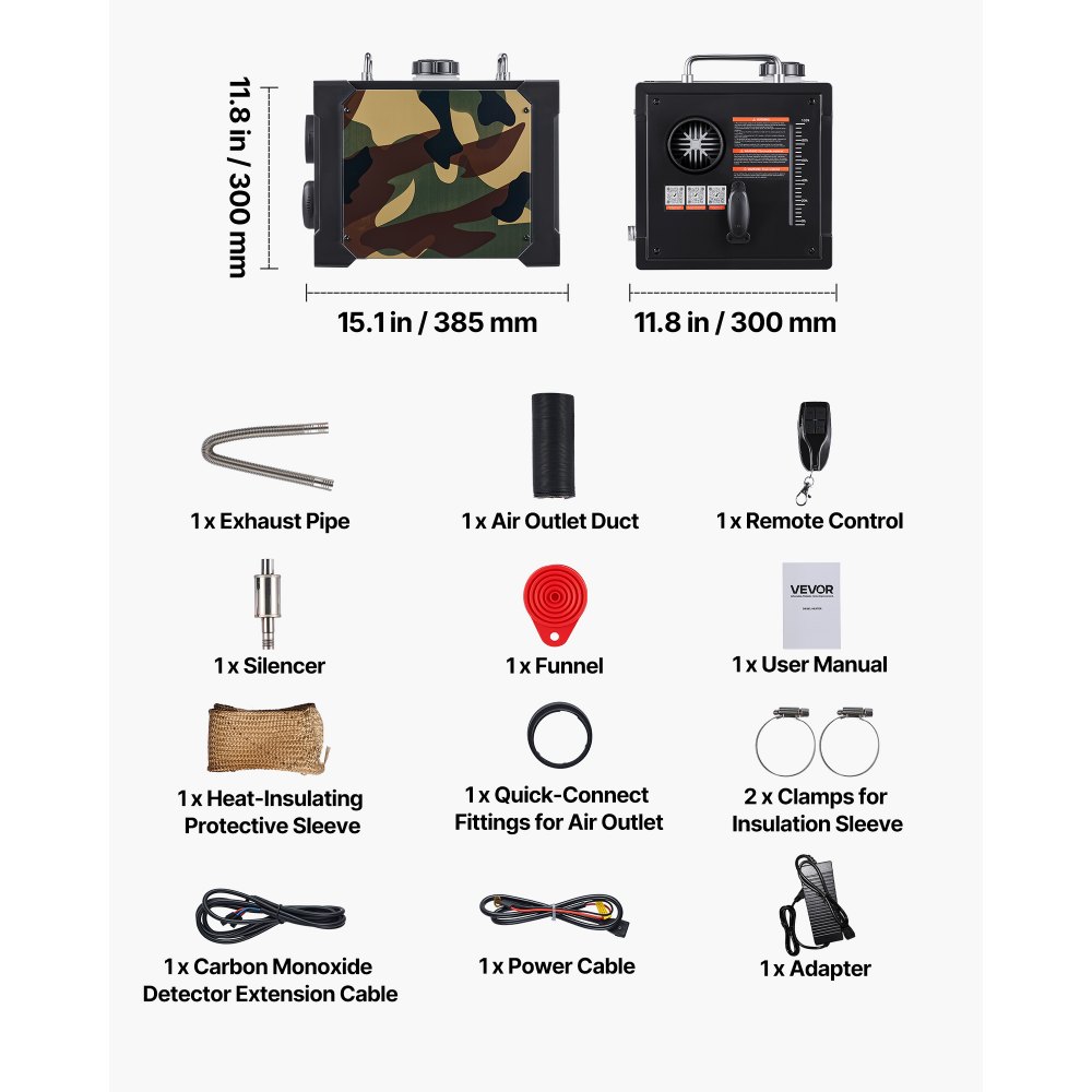 VEVOR Calentador Diésel de 8 kW, Todo en Uno, Portátil, con Control por Aplicación Bluetooth, Mando a Distancia y Pantalla LCD, para Camiones, Furgonetas, Autocaravanas, Caravanas y Garajes, 7 L