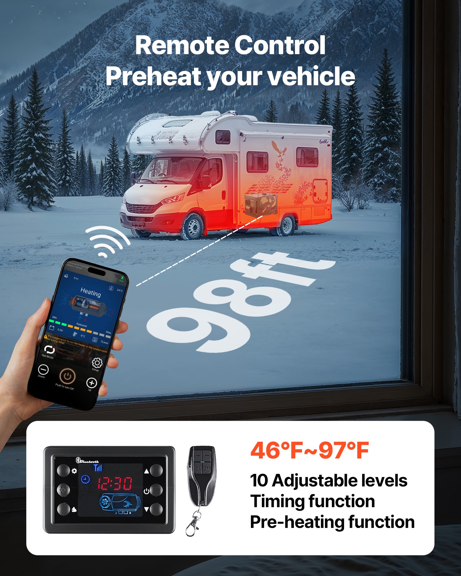 VEVOR Calentador Diésel de 5-8KW, Todo en Uno, Portátil, con Control por Aplicación Bluetooth, Mando a Distancia y Pantalla LCD, para Camiones, Furgonetas, Autocaravanas, Caravanas y Garajes, 7 L