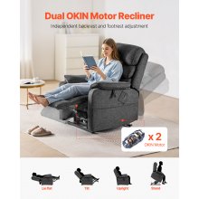 VEVOR Sillón Reclinable Eléctrico con Calefacción y Masaje, Tamaño M Gris Oscuro