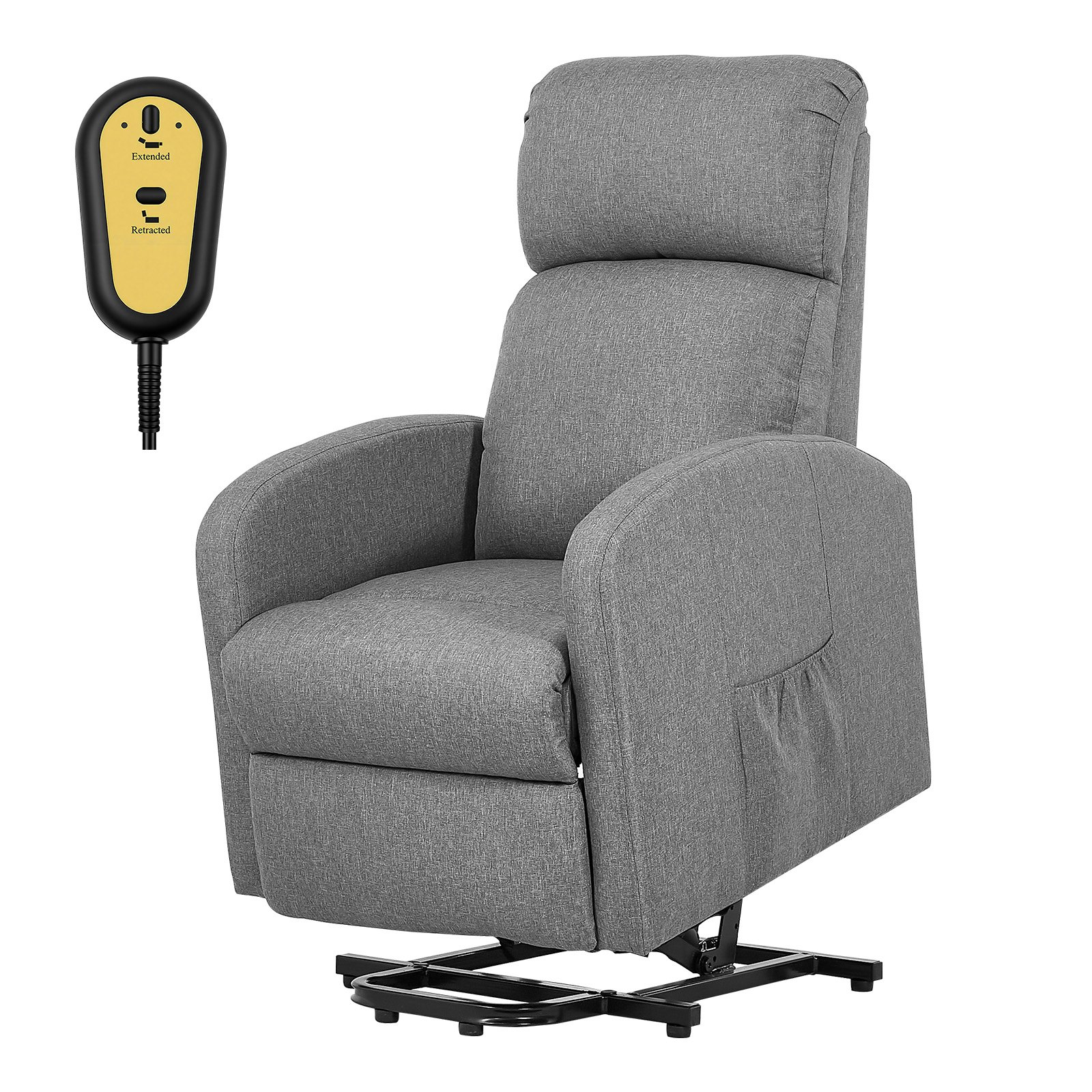 VEVOR Sillón Relax Reclinable Eléctrico, Sillón Relax Levantapersonas, Acolchado con Reposapiés Bolsillos Laterales de Almacenamiento, Control remoto, Lino Textil, para Dormitorio Salón, Gris Claro
