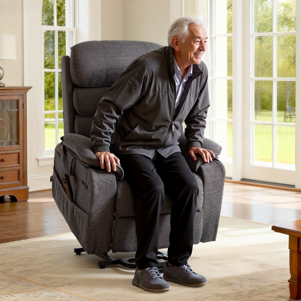 VEVOR Sillón Relax Reclinable Eléctrico, Sillón Reclinable Levantapersonas, con Reposapiés Calefacción Masaje Mando a Distancia Bolsillos Laterales, Tela Chenilla, para Salón Dormitorio, Gris Oscuro
