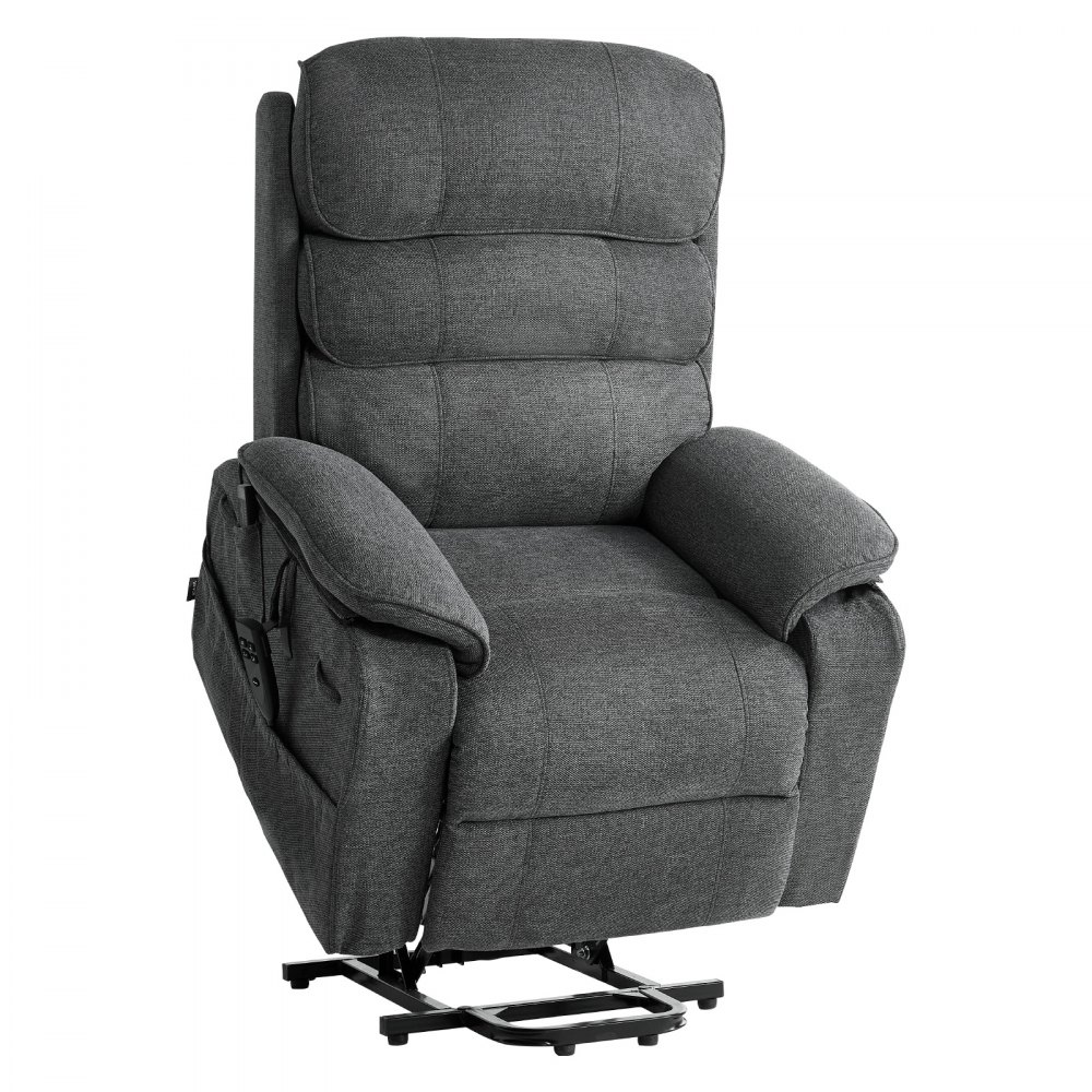 VEVOR Sillón Relax Reclinable Eléctrico, Sillón Reclinable Levantapersonas, con Reposapiés Calefacción Masaje Mando a Distancia Bolsillos Laterales, Tela Chenilla, para Salón Dormitorio, Gris Oscuro