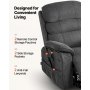 VEVOR Sillón Relax Reclinable Eléctrico, Sillón Reclinable Levantapersonas, con Reposapiés Calefacción Masaje Mando a Distancia Bolsillos Laterales, Tela Chenilla, para Salón Dormitorio, Gris Oscuro