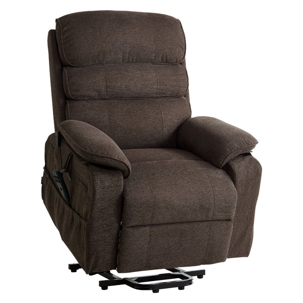 VEVOR Sillón Relax Reclinable Eléctrico, Sillón Relax de Masaje, con Reposapiés Calefacción Mando a Distancia Bolsillos Laterales de Almacenamiento, Tela Chenilla, para Salón Dormitorio, Color Marrón